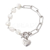 Electroplated Shell Pearl Beads & 304 Stainless Steel Paperclip Chains Beaded Bracelets for Women BJEW-JB12892-2