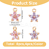 8Pcs 2 Colors Brass Cubic Zirconia Flower Charms KK-HS0015-16-2