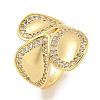 Rack Plating Brass Micro Pave Cubic Zirconia Teardrop Open Cuff Ring for Women RJEW-C082-07G-1