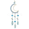 Glass Beads Wire Wrapped Brass Moon Pendant Decorations HJEW-TA00239-1