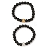 2Pcs Natural Lava Rock Beads Stretch Bracelets for Men Women BJEW-JB12040-2