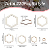 SUPERFINDINGS 220Pcs 6 Style Unfinished Wood Linking Rings WOOD-FH0002-18-2