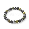 Natural Jade & Lava Rock & Synthetic Hematite Round Beaded Stretch Bracelet BJEW-JB06657-02-1