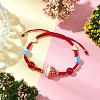 Fortune Cat Handmade Porcelain & Natural Carnelian & Acrylic Braided Bead Bracelets BJEW-JB10504-2