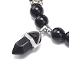 Natural Obsidian Round Beaded Stretch Bracelet with Bullet Charms BJEW-JB09018-05-4
