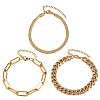 3Pcs 3 Styles 304 Stainless Steel Chain Bracelet Set BJEW-F505-01G-2