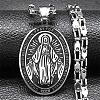 Religion 201 Stainless Steel Enamel Black Oval with Virgin Mary Pendant Necklaces NJEW-C104-02B-1