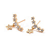 Clear Cubic Zirconia Curved Bar with Star Stud Earrings EJEW-C023-02G-1