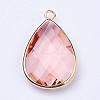 Golden Tone Brass Glass Teardrop Pendants GLAA-M006-A-16G-2