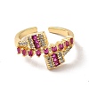 Ion Plating(IP) Cubic Zirconia Rectangle Open Cuff Ring RJEW-C041-11G-3