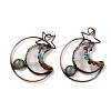 Natural Green Aventurine & Quartz Crystal Brass Star Moon Big Pendants G-H316-01R-02-1
