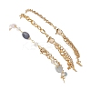Natural Labradorite Nuggets & 304 Stainless Steel Link Chain 3 Layer Anklets for Women AJEW-AN00743-03-6
