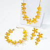 Flower Brass Enamel Pendant Necklace & Stud Dangle Earring & Link Bracelet FS-WGA6C2B-01-1