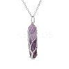 Natural Amethyst Double Terminal Pointed Faceted Bullet Copper Wire Wrapped Tree of Life Pendant Alloy Chain Necklaces FS-WG07FDC-01-1