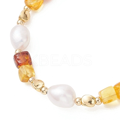 Natural Amber & Cultured Freshwater Pearl Beaded Bracelets for Women BJEW-JB13646-1