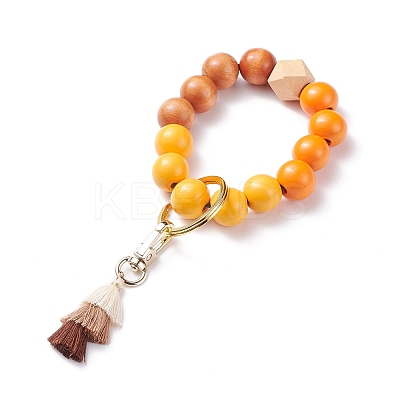 Round & Polygon Natural Wood Beads Stretch Bracelets Keychains KEYC-JKC00319-1