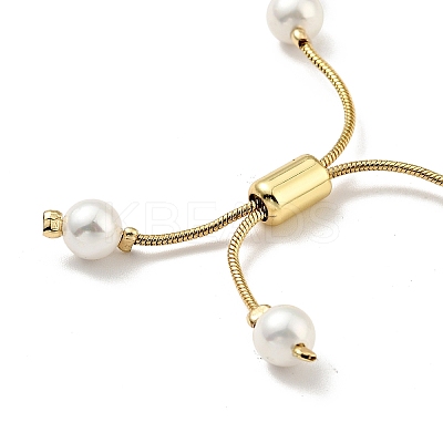 Shell Pearl Beaded Slider Bracelet with Brass Snake Chain BJEW-B066-01B-01-1