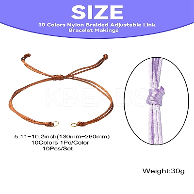 10Pcs 10 Colors Nylon Braided Adjustable Link Bracelet Makings AJEW-CJ00001-1