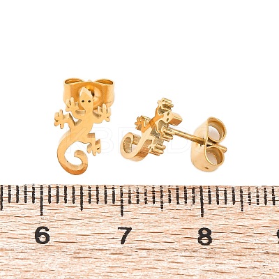 Hollow Out Gecko 304 Stainless Steel Stud Earrings EJEW-G359-04G-1