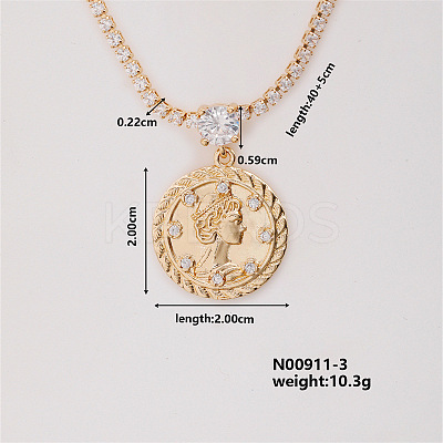 Fashion Brass Rhinestones Flat Round Pendant Necklace for Women AB9344-3-1