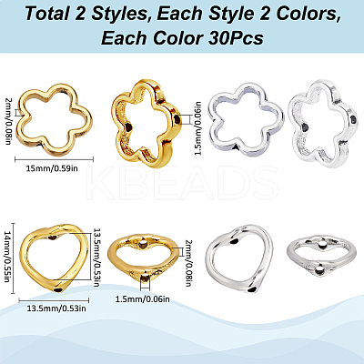120Pcs 4 Styles Tibetan Style Alloy Bead Frames TIBE-SP0001-14-1