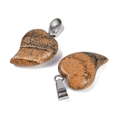 Natural Picture Jasper Heart Pendants G-H073-03P-05-1
