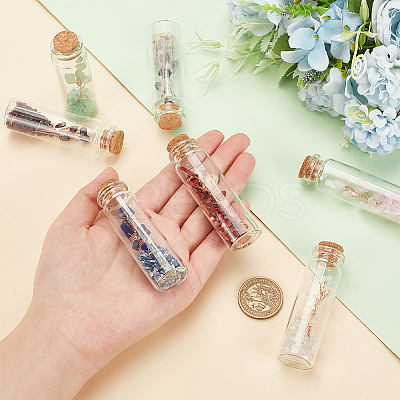 7Pcs 7 Style Natural Jade & Garnet & Lapis Lazuli & Quartz Crystal & Green Aventurine & Rose Quartz & Fluorite Chips Bonsai Tree in Column Glass Wish Bottles AJEW-OC0004-43-1