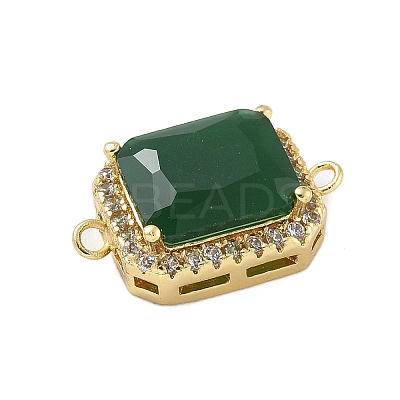 Rack Plating Brass Micro Pave Clear Cubic Zirconia Rectangle Connector Charms KK-A234-028G-01-1