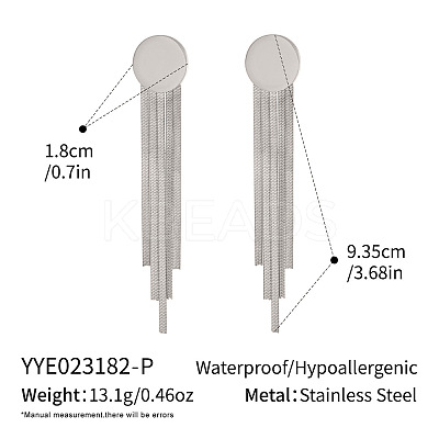 Flat Round 304 Stainless Steel Tassel Stud Earrings JH8202-2-1