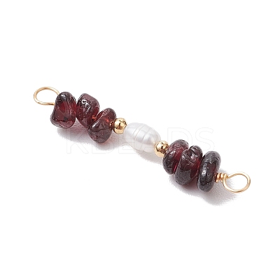 Natural Garnet Chip & Natural Cultured Freshwater Pearl Rice Beaded Connector Charms PALLOY-JF03707-04-1
