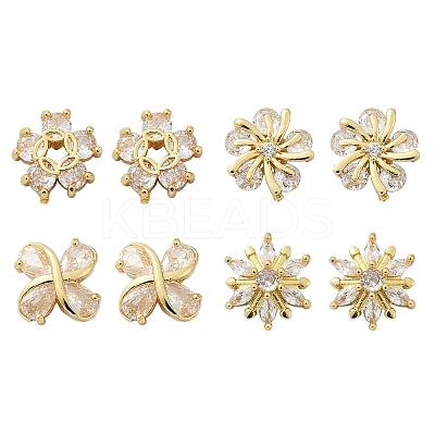 Flower Brass Micro Pave Clear Cubic Zirconia Stud Earrings EJEW-U064-03G-1