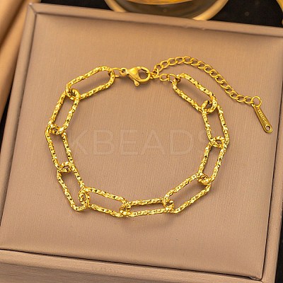 304 Stainless Steel Paperclip Chain Bracelets for Women LS-BJEW-Q040-02G-1