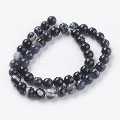 Round Dyed & Heated Natural Black Agate Beads Strands X-G-G582-8mm-07-1