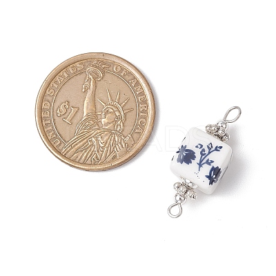 Handmade Flower Printed Porcelain Cube Links PALLOY-JF03965-02-1