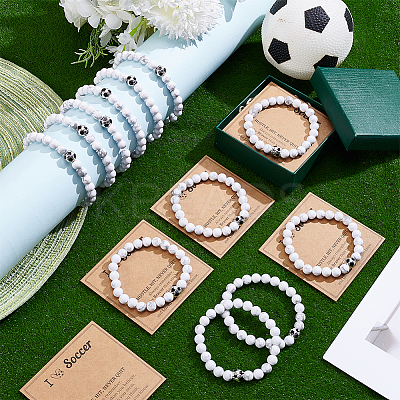 12Pcs Synthetic White Turquoise Round Beads Stretch Bracelets for Men Women BJEW-UN0001-89-1