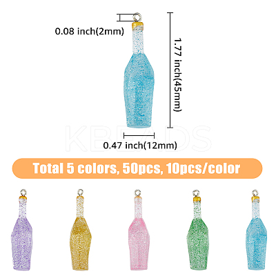 50Pcs 5 Colors Transparent Resin Pendants RESI-HY0001-13-1