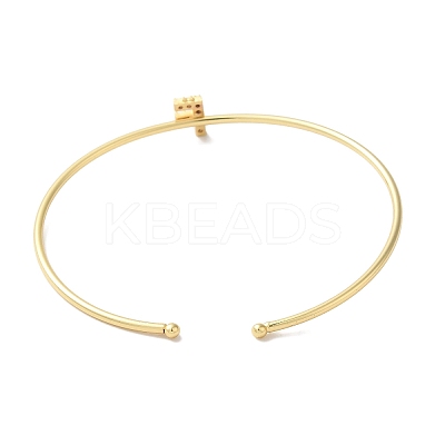 Rack Plating Brass Micro Pave Clear Cubic Zirconia Letter Open Cuff Bangles BJEW-A018-01G-F-1