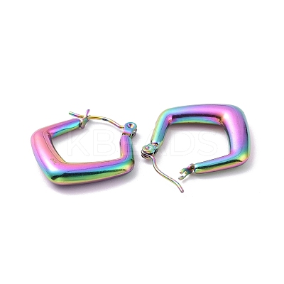 Ion Plating(IP) Rainbow Color 304 Stainless Steel Rhombus Hoop Earrings for Women EJEW-G293-21M-1