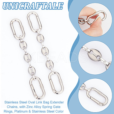 2Pcs 304 Stainless Steel Oval Link Bag Extender Chains AJEW-UN0001-74-1