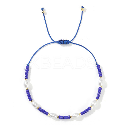 Glass Seed Bead & Plastic Imitation Pearl Beads Braided Bracelets for Women JS2905-5-1