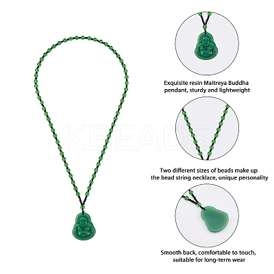 4Pcs Resin Imitation Gemstone Maitreya Buddha Pendant Necklace NJEW-FI0001-62A-1