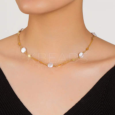 Simple and Elegant Brass Imitation Pearl Unique Round Pendant Necklaces RA5368-1