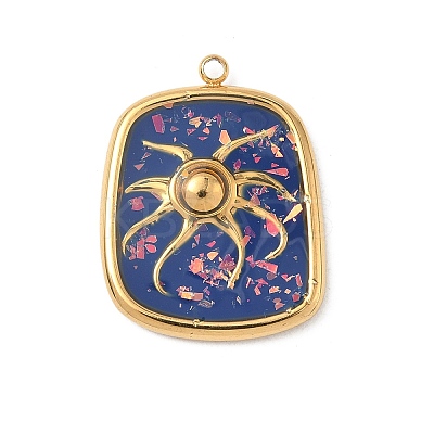 304 Stainless Steel Epoxy Resin with Natural Shell and Sequins Inside Pendants STAS-L026-17G-O04-1
