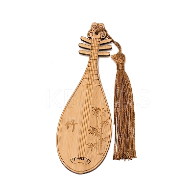Ancient Musical Instrument Pipa Chinese Style Bookmark with Tassels for Book Lover AJEW-WH0235-32D-1