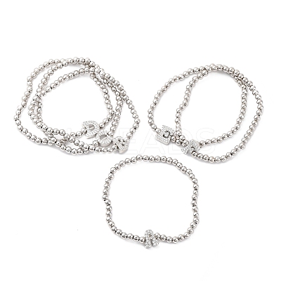 Brass Round Beads Stretch Bracelets BJEW-A034-05P-1