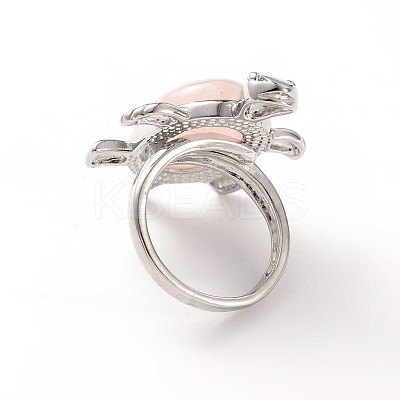 Tortoise Platinum Tone Brass Natural & Synthetic Mixed Stone Wide Band Finger Rings RJEW-M130-M-1