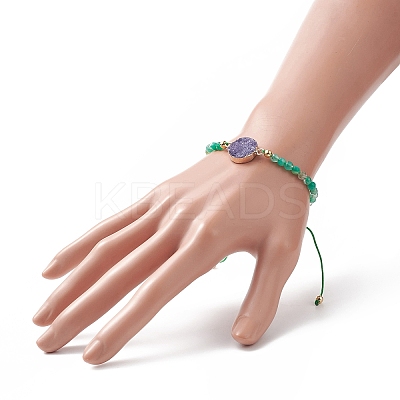5Pcs 5 Color Dyed Natural Drusy Agate Flat Round Link Bracelets Set BJEW-JB09275-1