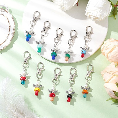 10Pcs Mushroom Angel Glass Pearl & Lampwork Pendant Decorations HJEW-MZ00232-1