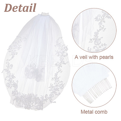 Nylon Mesh Bridal Veils with Hair Comb AJEW-WH0258-993-1