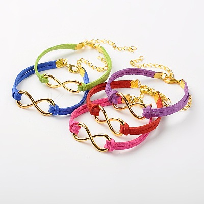 Valentines Gift Ideas for Her Faux Suede Cord Alloy Infinity Link Bracelets BJEW-JB01260-1